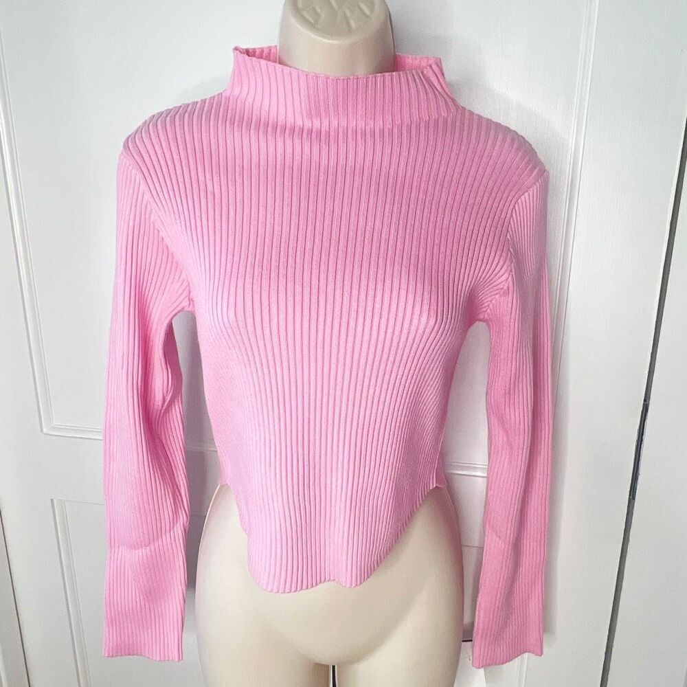 Mable Ribbed Mock Neck Sweater Pink Medium Nwot